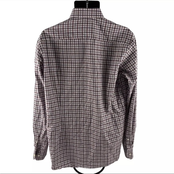 Mens Eton Contemporary Button Up Dress Shirt Sz 16-1/2 Large 42 Wine Blue Plaid - Picture 7 of 7